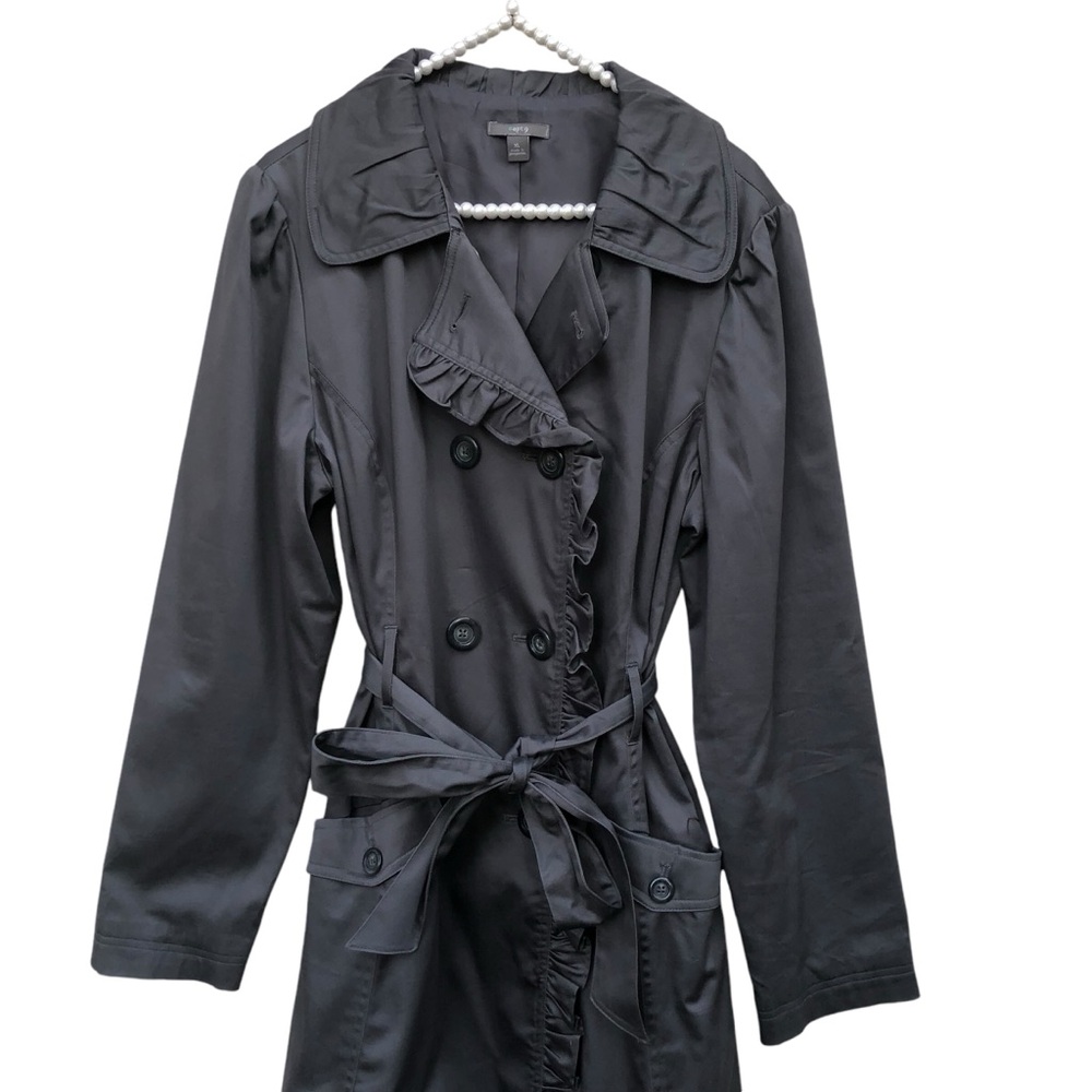 Apt 9 Charcoal Gray Ruffled Double-Breasted Trench Coat size XL - Picture 5 of 8